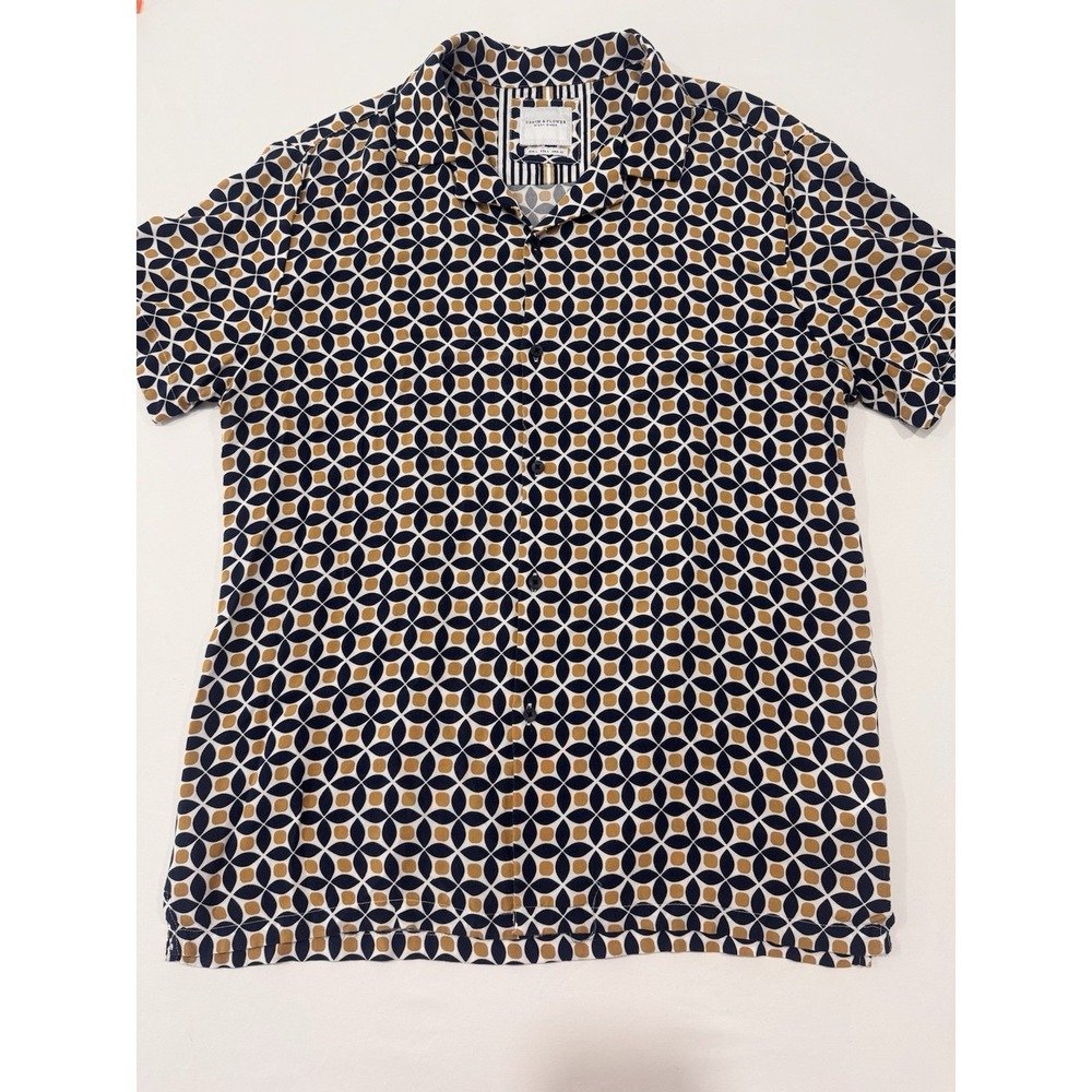 Denim & Flower Ricky Singh Men's Large Geometric Print Button Up Shirt Viscose